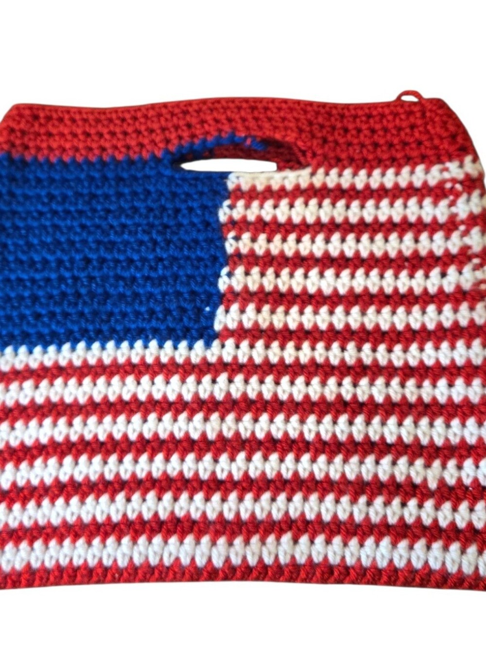 Vintage American Flag Handmade Crochet Purse Hand Bag Patriotic Red White Blue